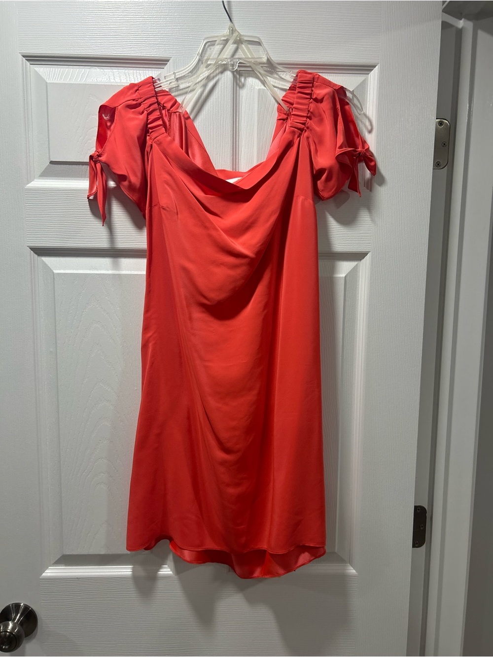 Amanda Uprichard Coral-Red Short Sleeve Cowl Mini Dress